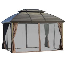 10' x 12' Hardtop Gazebo Canopy with Galvanized Steel Double Roof, Aluminum Frame, Permanent Pavilion Outdoor Gazebo with Netting and Curtains for Pat