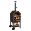 Outdoor Wood Fired Pizza Oven with Pizza Stone; Pizza Peel; Grill Rack; and Waterproof Cover for Backyard and Camping