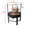 Fire Pit with 2 Grill, Round Metal Wood Burning Firepit with Surrounding Removable Cooking Grill, Unique Design for Camping, Outdoor Heating, Bonfire,