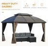 10' x 12' Hardtop Gazebo Canopy with Galvanized Steel Double Roof, Aluminum Frame, Permanent Pavilion Outdoor Gazebo with Netting and Curtains for Pat