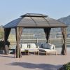 10' x 12' Hardtop Gazebo Canopy with Galvanized Steel Double Roof, Aluminum Frame, Permanent Pavilion Outdoor Gazebo with Netting and Curtains for Pat