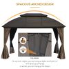 10' x 12' Hardtop Gazebo Canopy with Galvanized Steel Double Roof, Aluminum Frame, Permanent Pavilion Outdoor Gazebo with Netting and Curtains for Pat