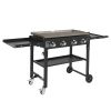 Foldable 4-Burner Flat Top Gas Griddle Cooking Station, Propane Fuelled Griddle Station with Side Shelves for Outdoor Barbecue Backyard Cookout