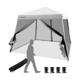 10 x 10 Feet Pop Up Canopy with Mesh Sidewalls and Roller Bag (Color: Gray)