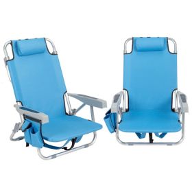 63*65*82cm Short Oxford Cloth Silver White Aluminum Tube Bearing 100kg Beach Chair Blue (Color: as picture)