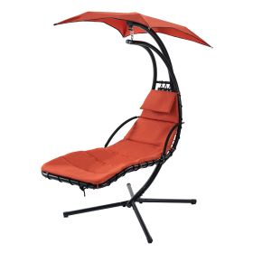 Hanging Chaise Lounger with Removable Canopy, Outdoor Swing Chair with Built-in Pillow, Hanging Curved Chaise Lounge Chair Swing for Patio Porch Pools (Color: as Pic)