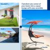 Hanging Chaise Lounger with Removable Canopy, Outdoor Swing Chair with Built-in Pillow, Hanging Curved Chaise Lounge Chair Swing for Patio Porch Pools