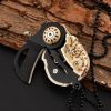 Pocket Mini Knife With Vintage Skull Design; Outdoor Camping Survival Tactical Knife; Necklace Keychain EDC Tool